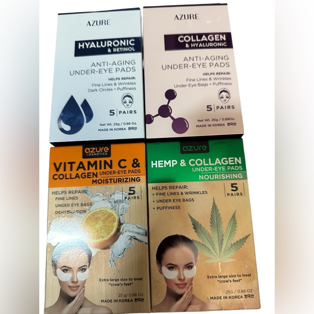 Azure Under Eye Pads Bundle of 4 Hyaluronic Acid Hemp & Collagen Vit C 20 pairs